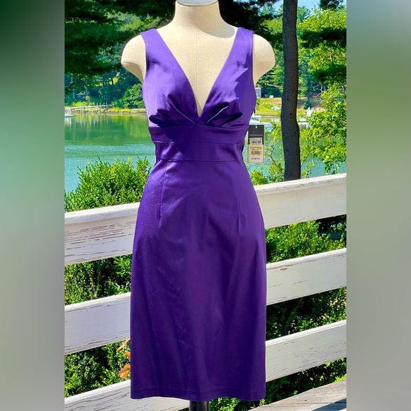 Gorgeous Donna Ricco Vivid Purple Backless Midi Dress NWT Size: 4
